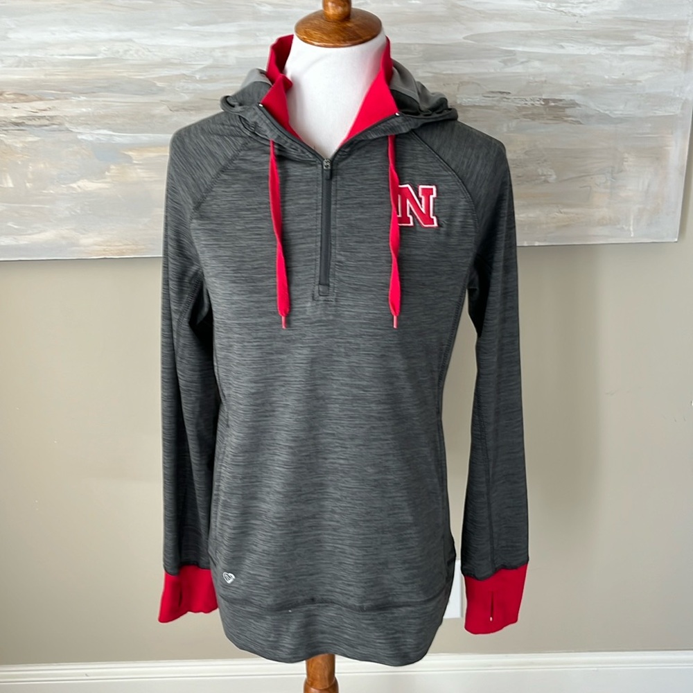 Nebraska gray hooded quarter zip sweatshirt by Colosseum